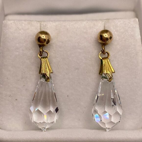 Jewelry - 💛 Vintage Gold Filled Bricolette Crystal Drop Earrings